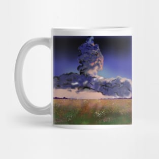 A field of flowers in the middle of rain clouds Mug